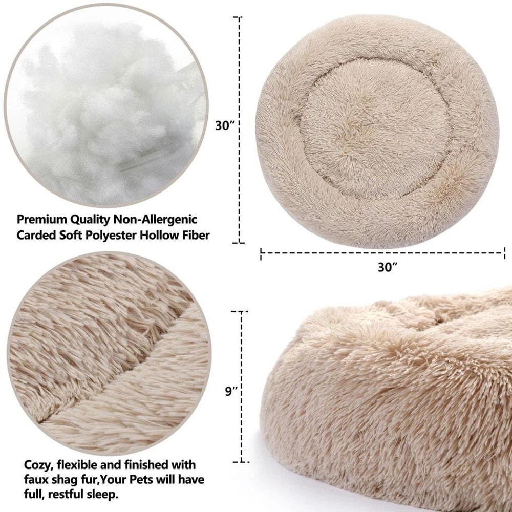 Relaxing Flexible Diameter Dog Bed Cozy Fluffy Warming Pet Bed Soft Faux Fur For Head And Neck Supp 4