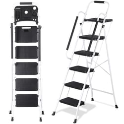 heavy duty step stool with tool tray, non-slip pedal, handrail, compact folding ladder for household