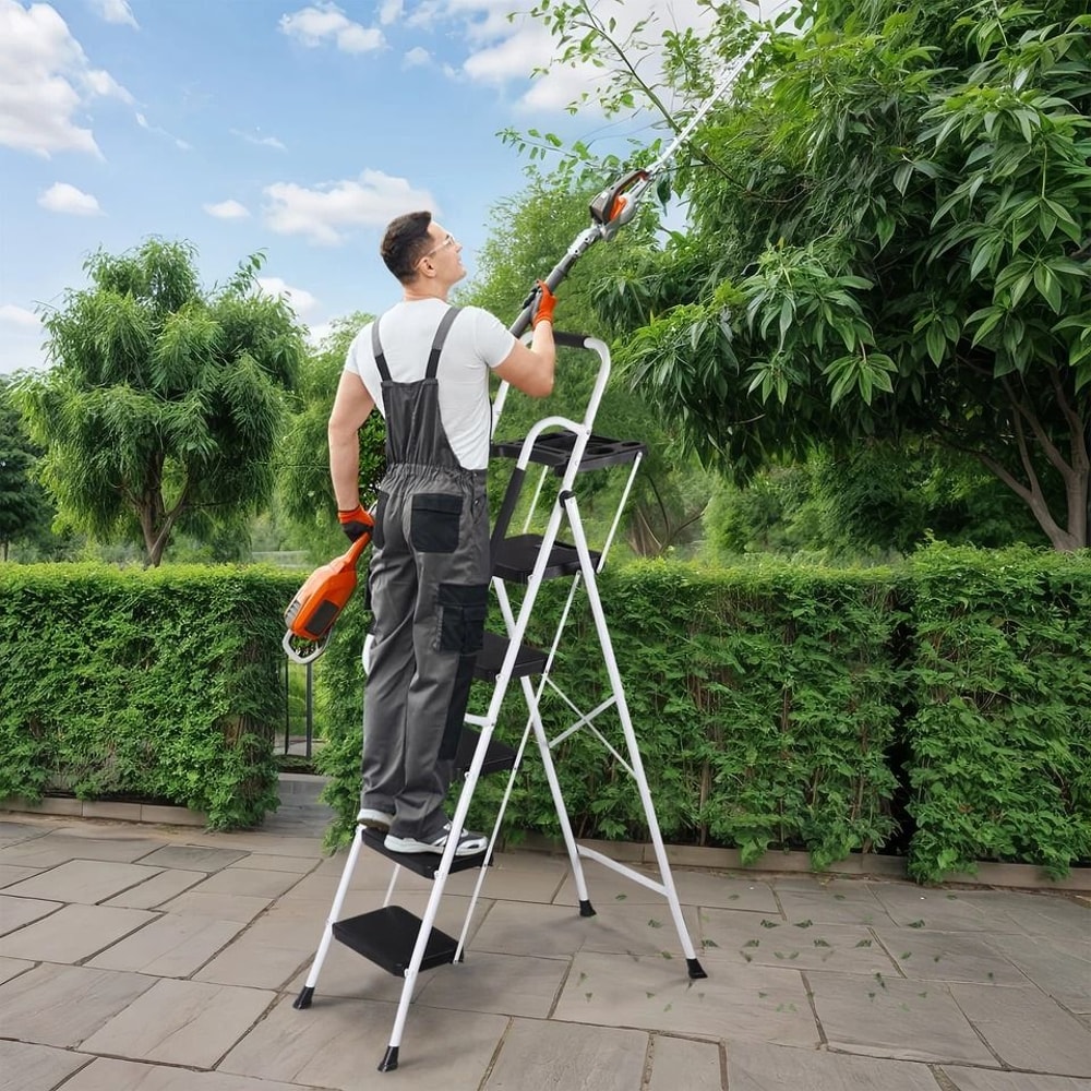 Heavy Duty Step Stool With Tool Tray NonSlip Pedal Handrail Compact Folding Ladder For Household 9