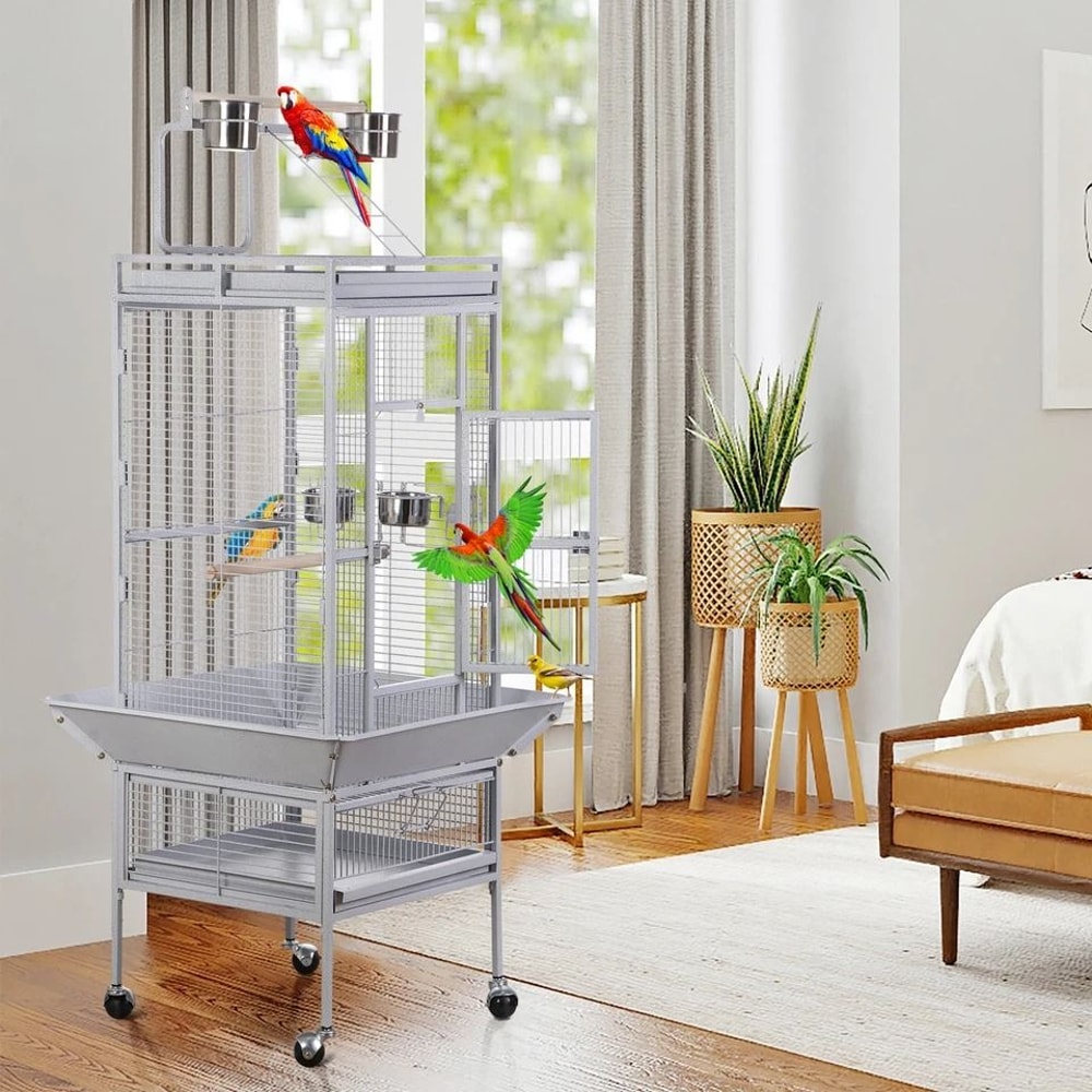 Playtop Parrot Cage Durable NonToxic Coated Steel Spacious Design With Ladder And Perches Removable 0
