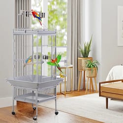 playtop parrot cage, durable non-toxic coated steel, spacious design with ladder and perches, removable tray