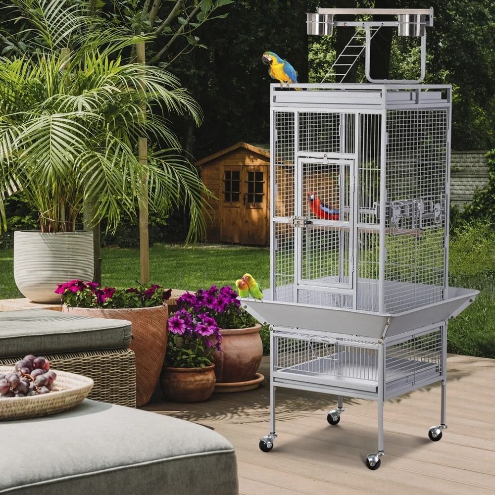 Playtop Parrot Cage Durable NonToxic Coated Steel Spacious Design With Ladder And Perches Removable 6