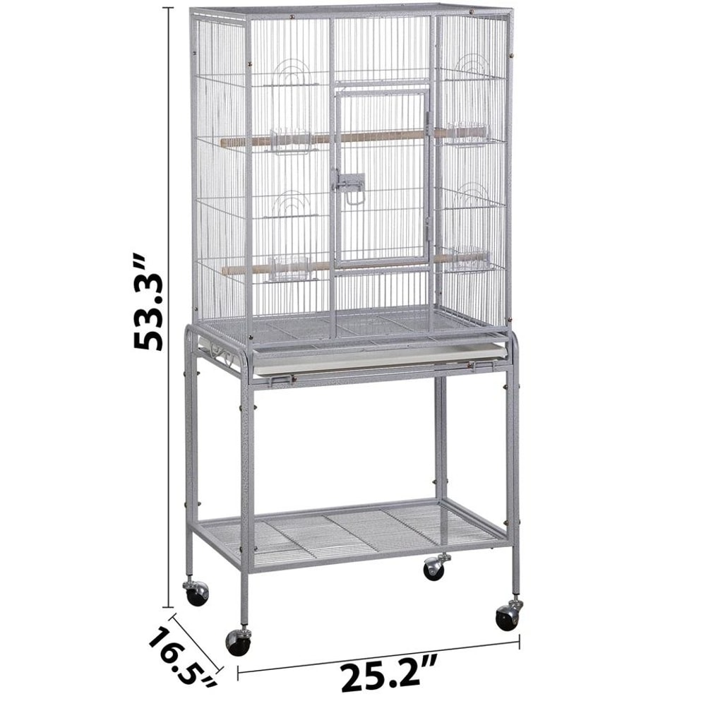 Spacious Parrot Finch Macaw Cage With Feeding Bowls Rollable Stand Removable Tray And Sturdy Metal