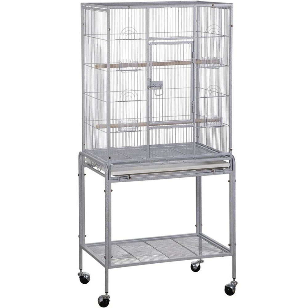 Spacious Parrot Finch Macaw Cage With Feeding Bowls Rollable Stand Removable Tray And Sturdy Metal