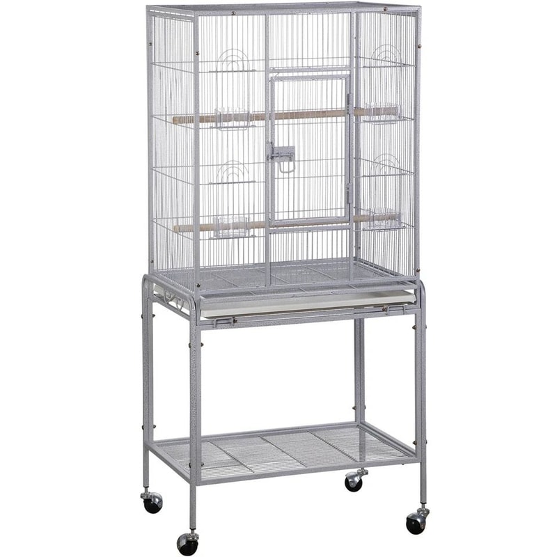 Spacious Parrot Finch Macaw Cage With Feeding Bowls Rollable Stand Removable Tray And Sturdy Metal