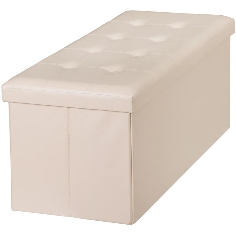 Faux Leather Storage Ottoman Folding Bench Footrest Lid For Bedroom Living Room Entryway Large Capa 0