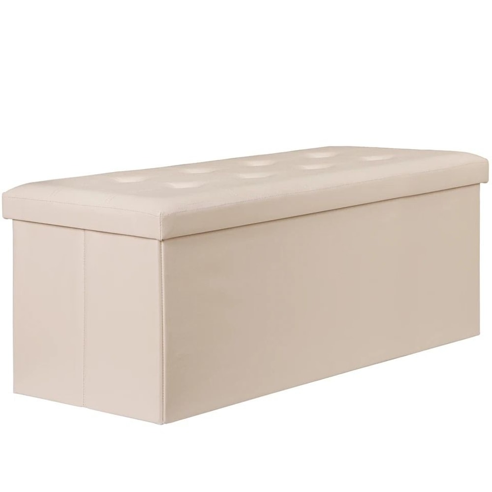 Faux Leather Storage Ottoman Folding Bench Footrest Lid For Bedroom Living Room Entryway Large Capa 9