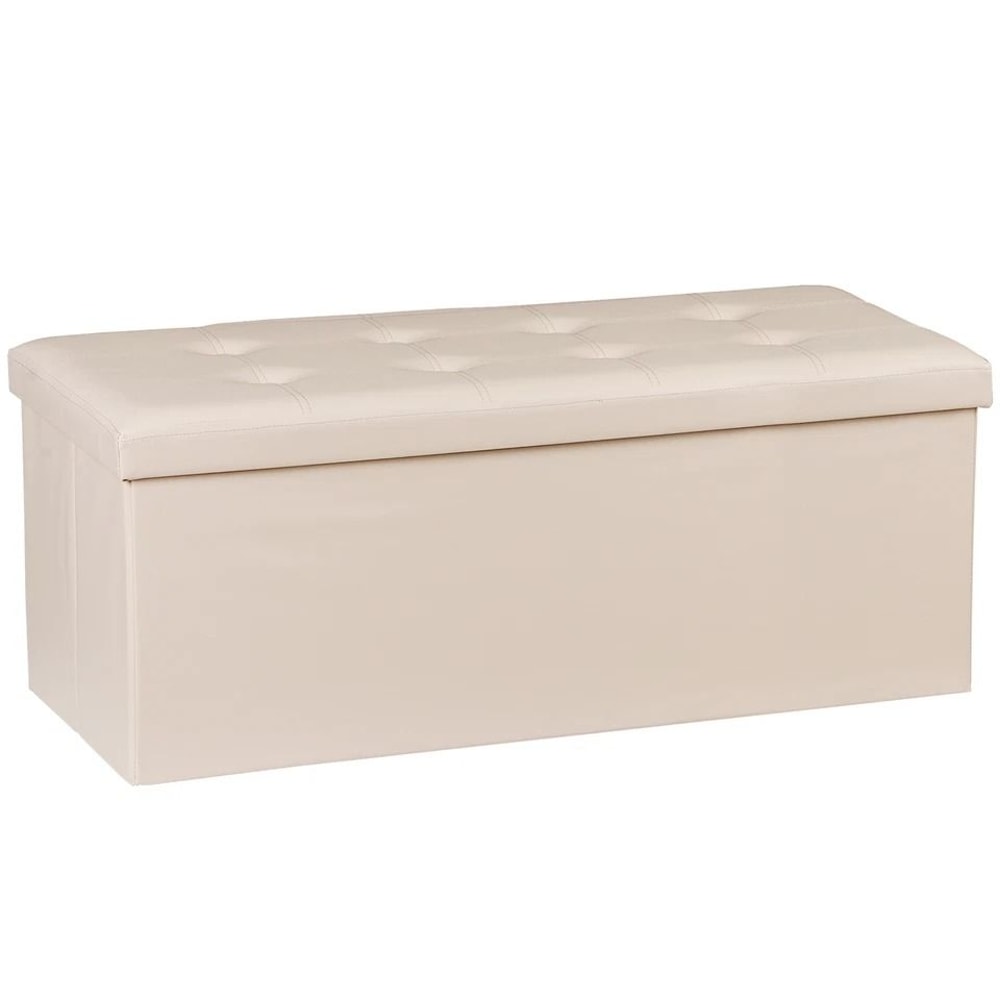 Faux Leather Storage Ottoman Folding Bench Footrest Lid For Bedroom Living Room Entryway Large Capa 10