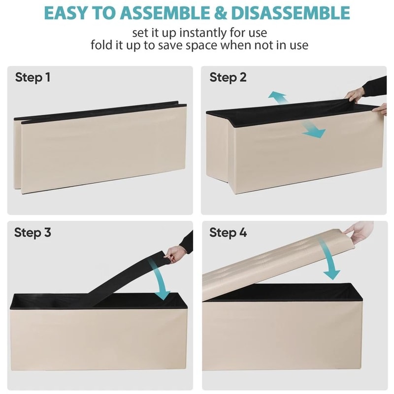 Faux Leather Storage Ottoman Folding Bench Footrest Lid For Bedroom Living Room Entryway Large Capa 6