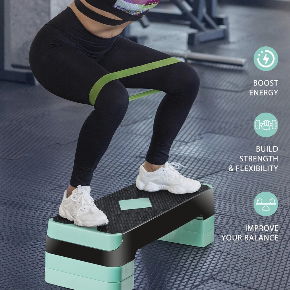 Adjustable Height Aerobic Step Platform With Risers NonSlip Stepper For Gym Muscle Exercise Toning 12
