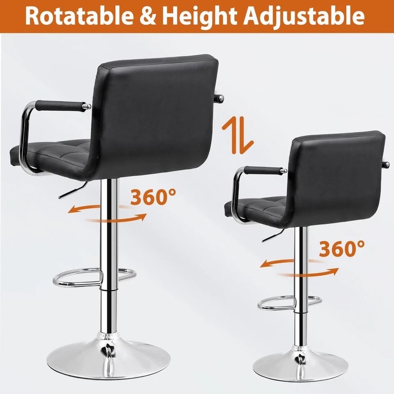 Adjustable Bar Stools With Back And Arms PU Leather Chairs For Kitchen Dining Office 1