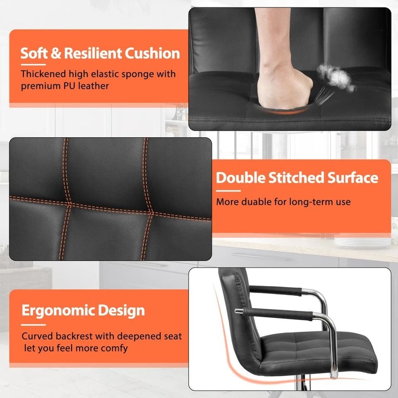 Adjustable Bar Stools With Back And Arms PU Leather Chairs For Kitchen Dining Office 4