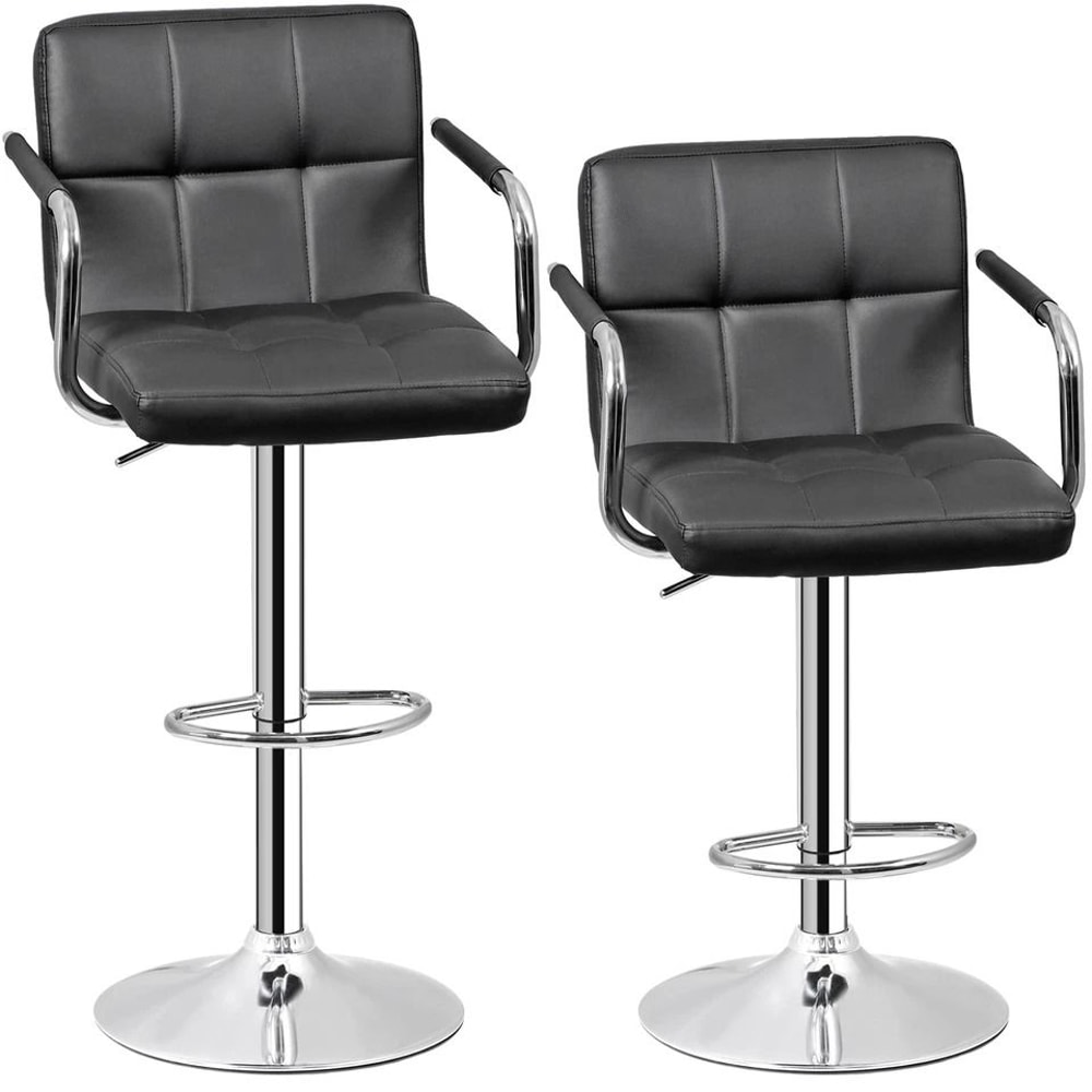 Adjustable Bar Stools With Back And Arms PU Leather Chairs For Kitchen Dining Office 6