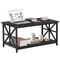Black Coffee Table With Storage Shelf Industrial Style CrossShaped Metal Legs Spacious And Durable 0