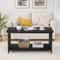 Black Coffee Table With Storage Shelf Industrial Style CrossShaped Metal Legs Spacious And Durable 4