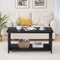 Black Coffee Table With Storage Shelf Industrial Style CrossShaped Metal Legs Spacious And Durable 4