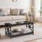 Black Coffee Table With Storage Shelf Industrial Style CrossShaped Metal Legs Spacious And Durable 5