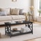 Black Coffee Table With Storage Shelf Industrial Style CrossShaped Metal Legs Spacious And Durable 5