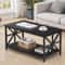 Black Coffee Table With Storage Shelf Industrial Style CrossShaped Metal Legs Spacious And Durable 6