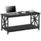 Black Coffee Table With Storage Shelf Industrial Style CrossShaped Metal Legs Spacious And Durable 8