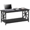 Black Coffee Table With Storage Shelf Industrial Style CrossShaped Metal Legs Spacious And Durable 8