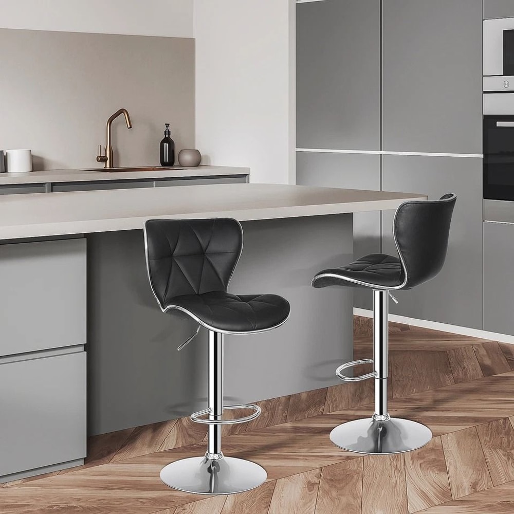 Adjustable Height Shell Back Bar Stools Swivel PU Leather Stool Modern Kitchen And Home Office Seat 4