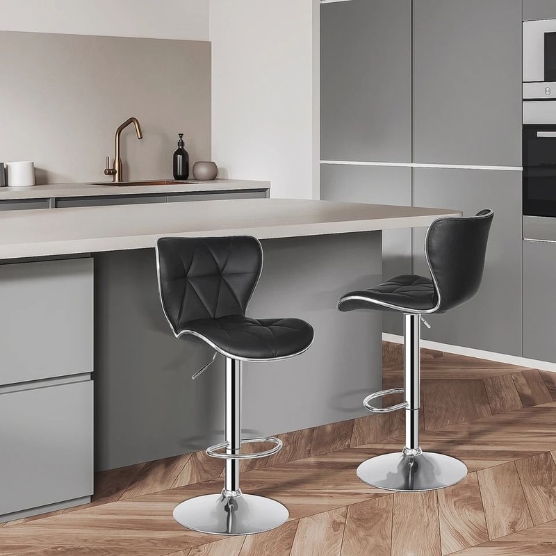 Adjustable Height Shell Back Bar Stools Swivel PU Leather Stool Modern Kitchen And Home Office Seat 4