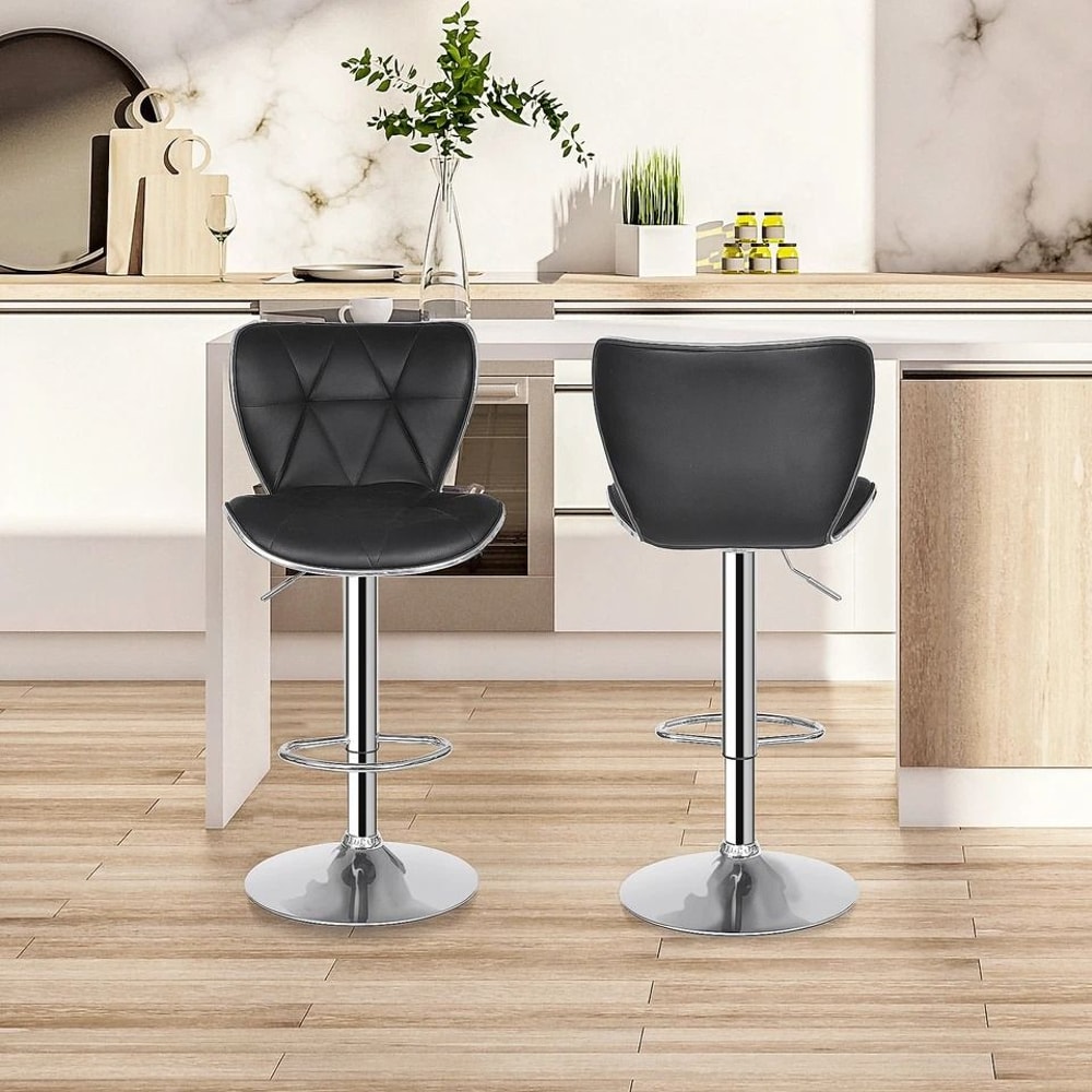 Adjustable Height Shell Back Bar Stools Swivel PU Leather Stool Modern Kitchen And Home Office Seat 0