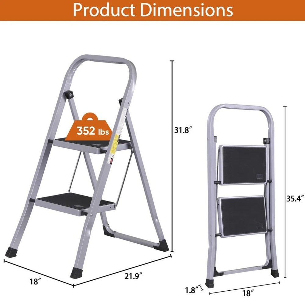 Gray Folding Step Stool With Soft Grip Handle Wide Pedal Compact Ladder For Home Indoor Use SpaceS 2
