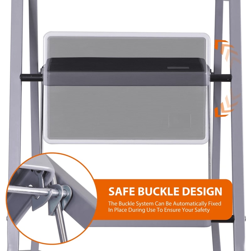 Gray Folding Step Stool With Soft Grip Handle Wide Pedal Compact Ladder For Home Indoor Use SpaceS 9