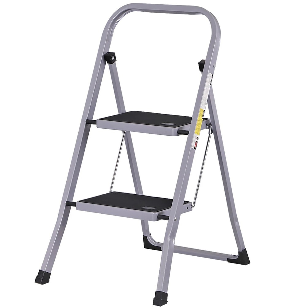 Gray Folding Step Stool With Soft Grip Handle Wide Pedal Compact Ladder For Home Indoor Use SpaceS 11