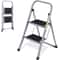 Gray Folding Step Stool With Soft Grip Handle Wide Pedal Compact Ladder For Home Indoor Use SpaceS 0