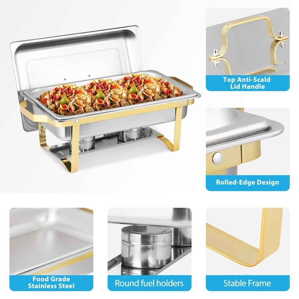 Elegant Chafing Dishes Buffet Warmer Set Gold Silver Qt Stainless Steel For Wedding Restaurant 3