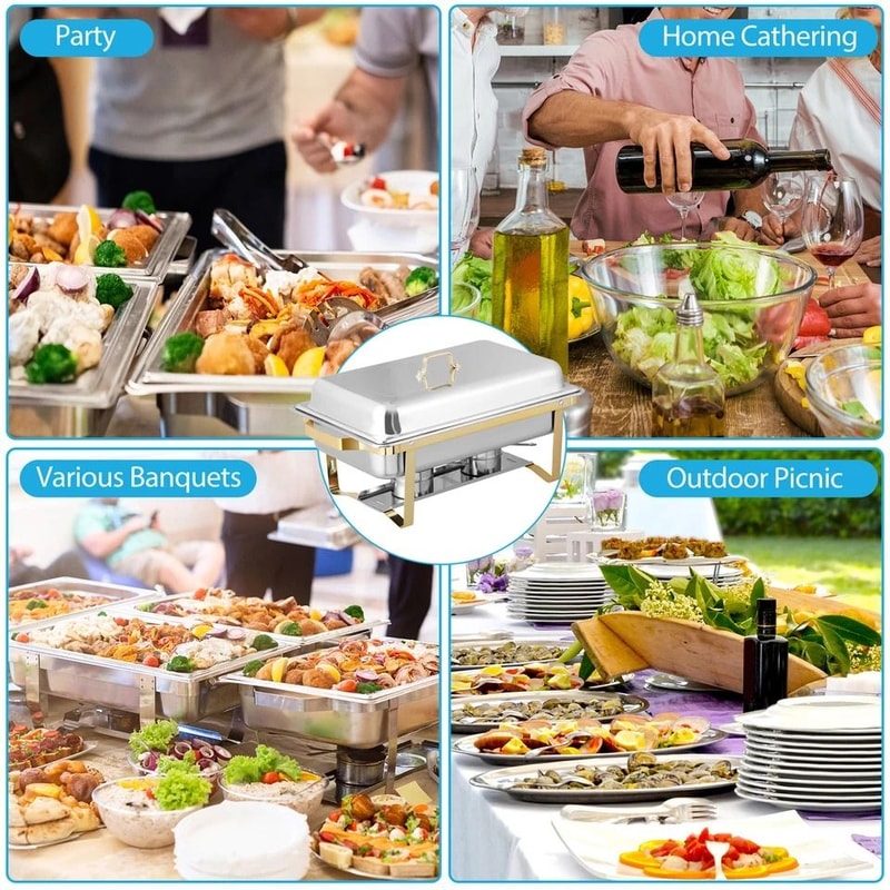 Elegant Chafing Dishes Buffet Warmer Set Gold Silver Qt Stainless Steel For Wedding Restaurant 4