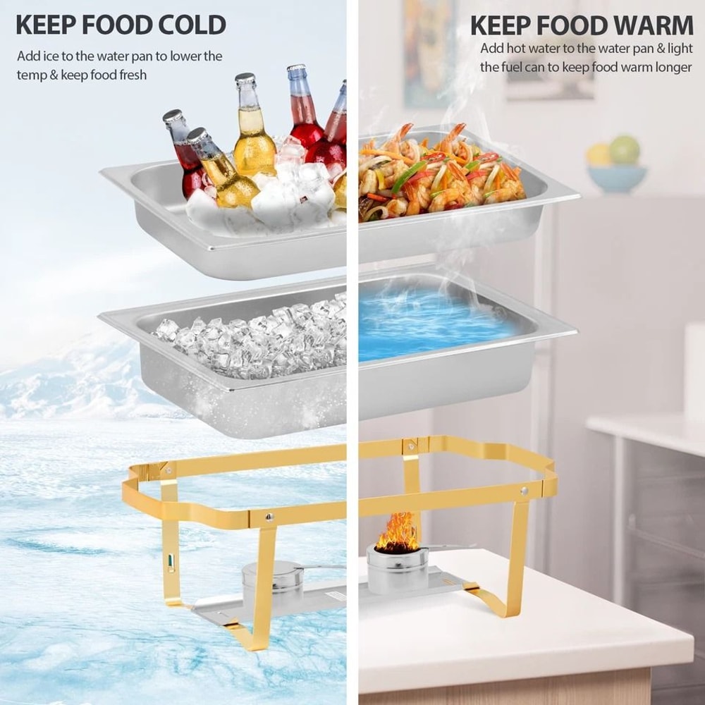 Elegant Chafing Dishes Buffet Warmer Set Gold Silver Qt Stainless Steel For Wedding Restaurant 5