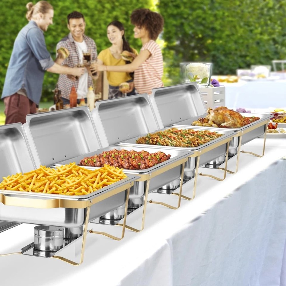 Elegant Chafing Dishes Buffet Warmer Set Gold Silver Qt Stainless Steel For Wedding Restaurant 6