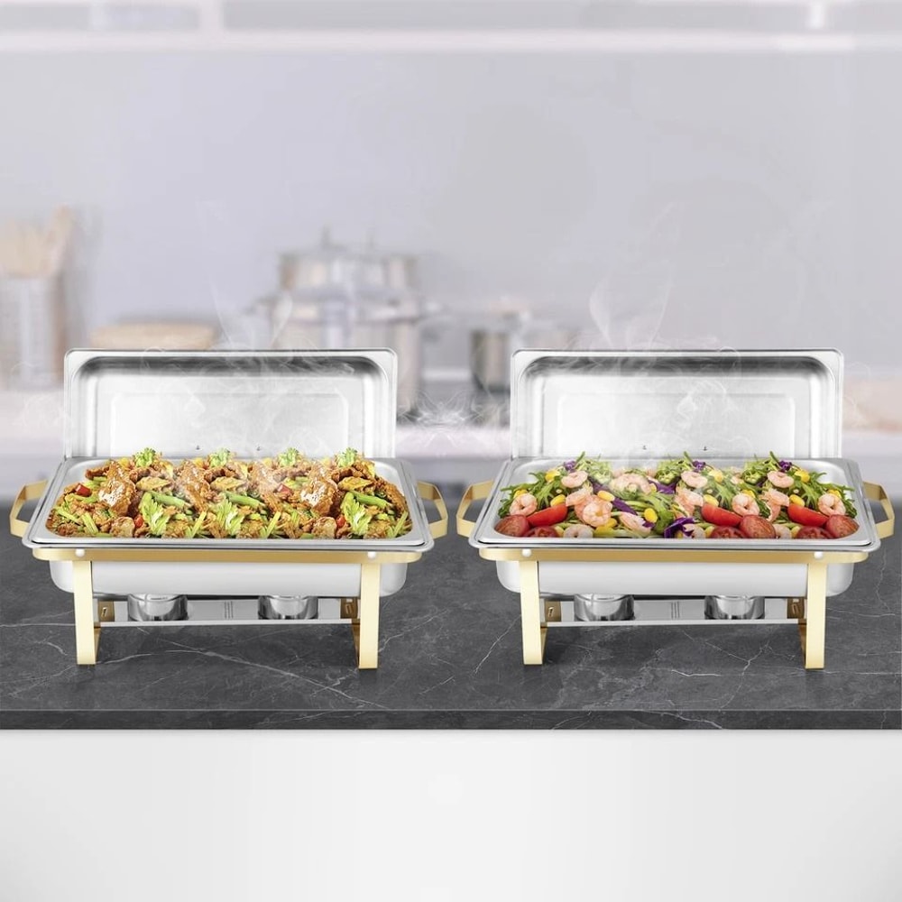 Elegant Chafing Dishes Buffet Warmer Set Gold Silver Qt Stainless Steel For Wedding Restaurant 8