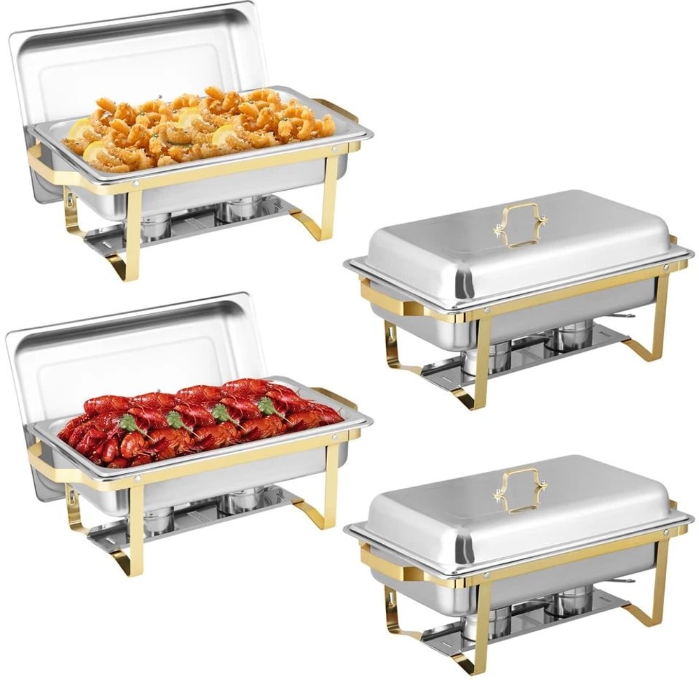Elegant Chafing Dishes Buffet Warmer Set Gold Silver Qt Stainless Steel For Wedding Restaurant 0