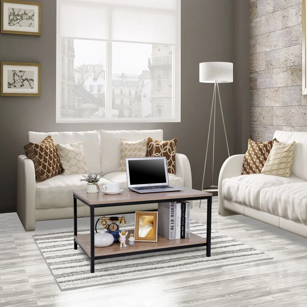 Stylish Modern Coffee Table With Storage Shelf And Metal Feet Perfect For Living Room Home Indoor U 6