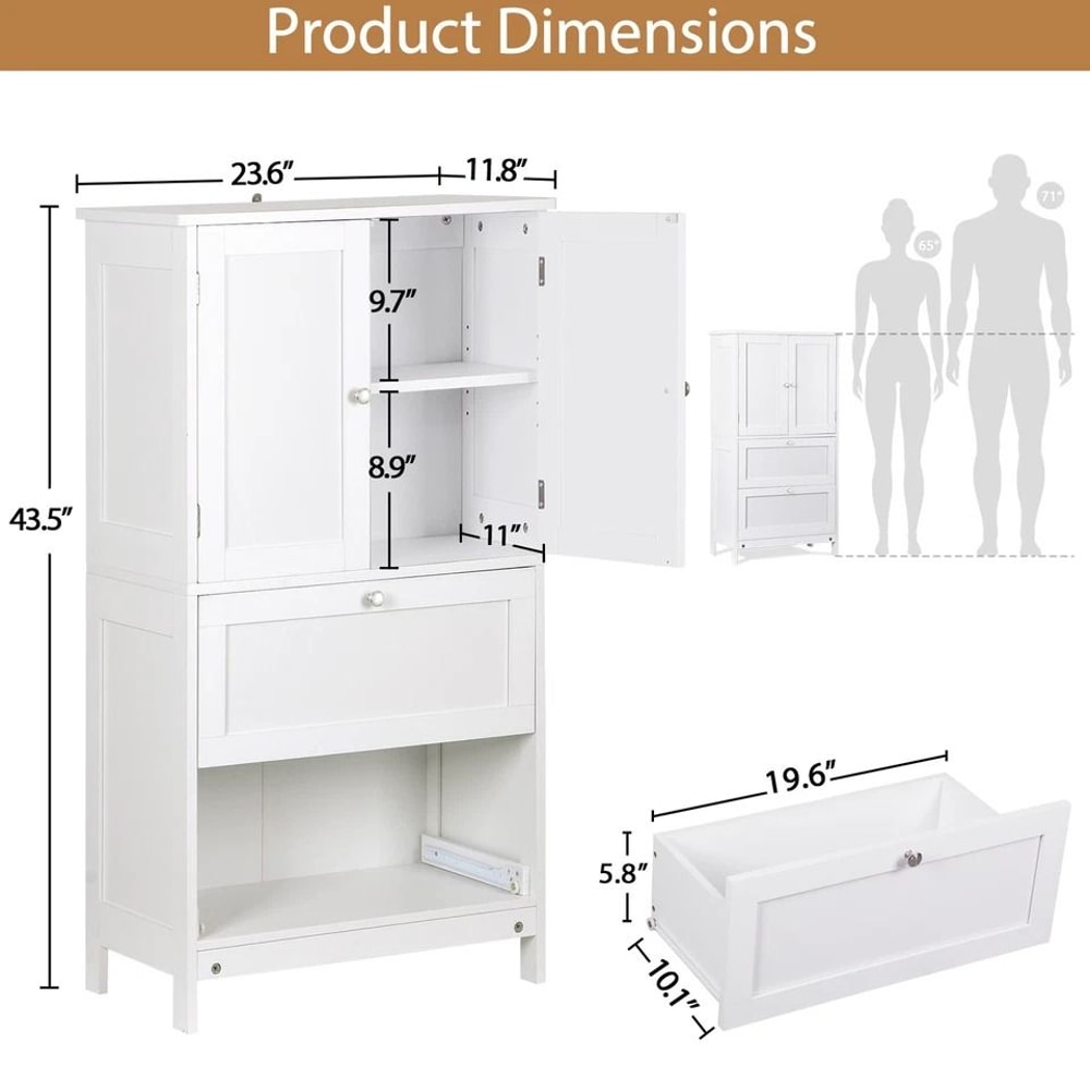 White Bathroom Floor Cabinet Adjustable Shelves Hidden Storage Large Capacity Stylish Design 2