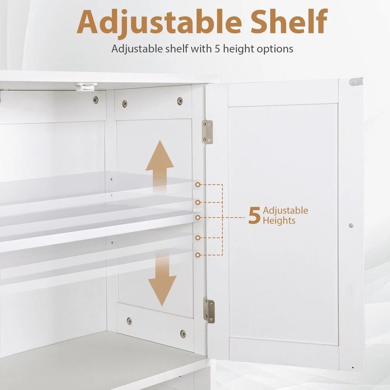 White Bathroom Floor Cabinet Adjustable Shelves Hidden Storage Large Capacity Stylish Design 3