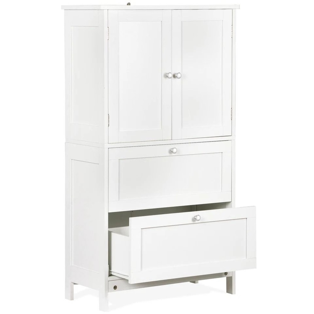 White Bathroom Floor Cabinet Adjustable Shelves Hidden Storage Large Capacity Stylish Design 13