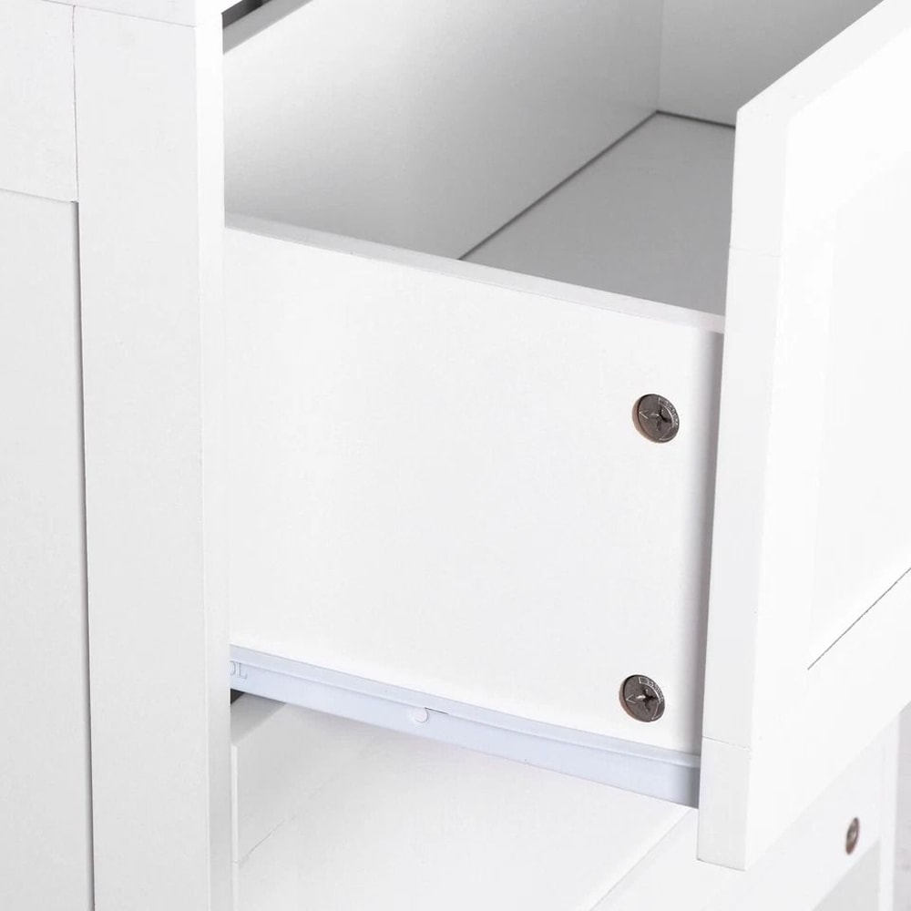 White Bathroom Floor Cabinet Adjustable Shelves Hidden Storage Large Capacity Stylish Design 16