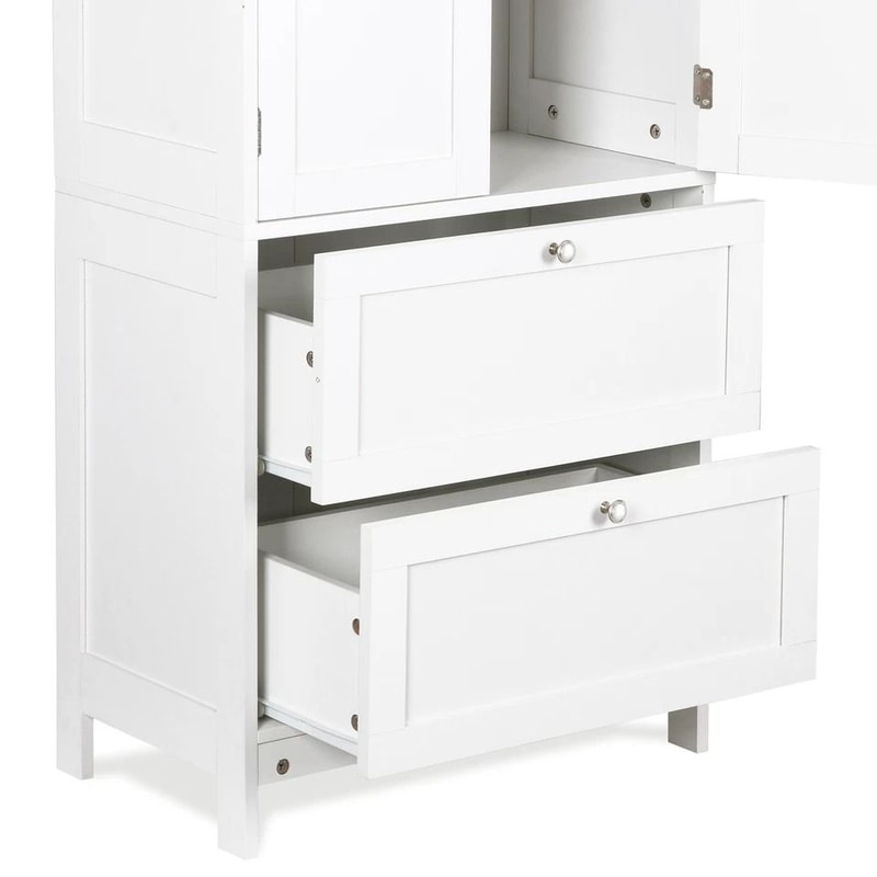 White Bathroom Floor Cabinet Adjustable Shelves Hidden Storage Large Capacity Stylish Design 17