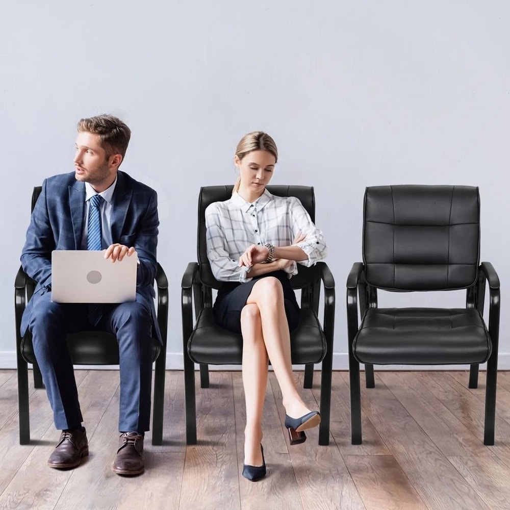 Leather Guest Chair HomGarden Office Desk Metal Frame Waiting Room Side Chair Comfortable Arm Chair 3