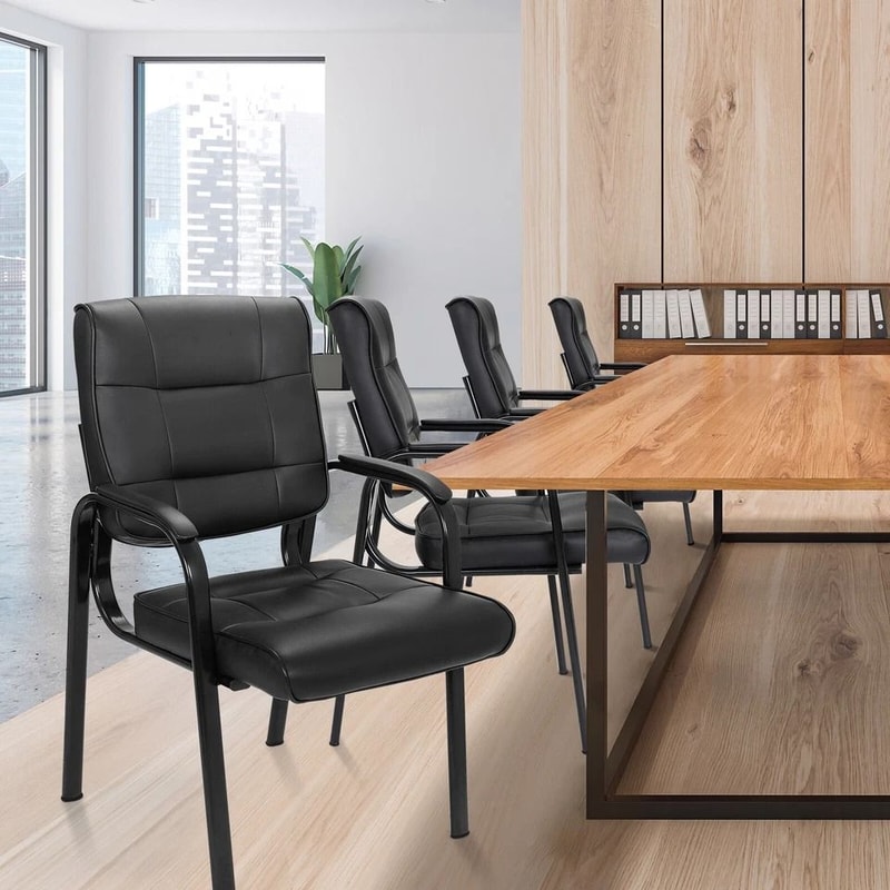 Leather Guest Chair HomGarden Office Desk Metal Frame Waiting Room Side Chair Comfortable Arm Chair 4