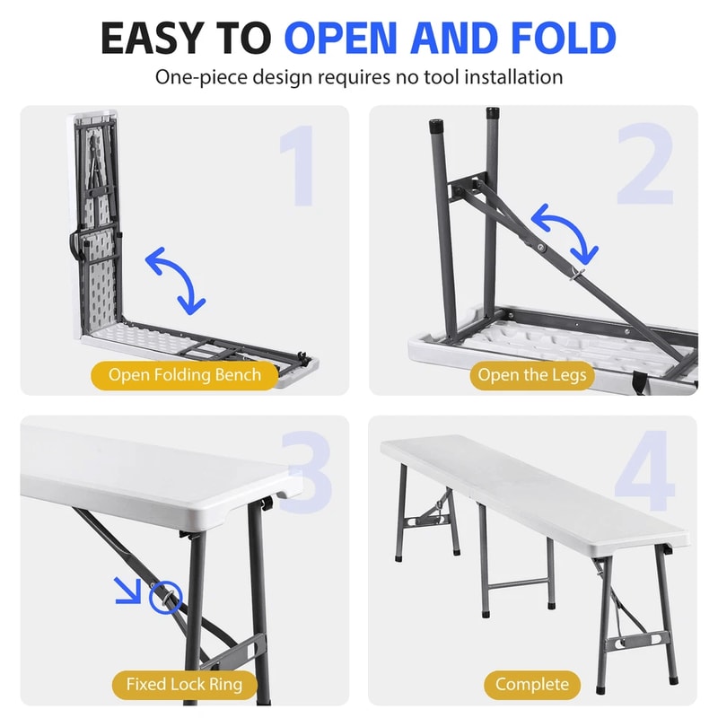 Lightweight Plastic Folding Bench Sturdy Compact For IndoorOutdoor Use White Folding Bench For Eve 11