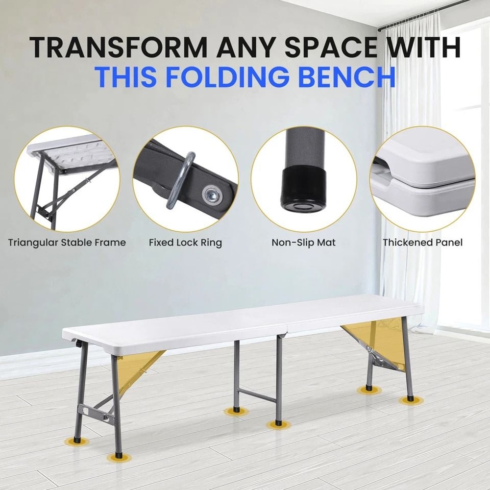 Lightweight Plastic Folding Bench Sturdy Compact For IndoorOutdoor Use White Folding Bench For Eve 4