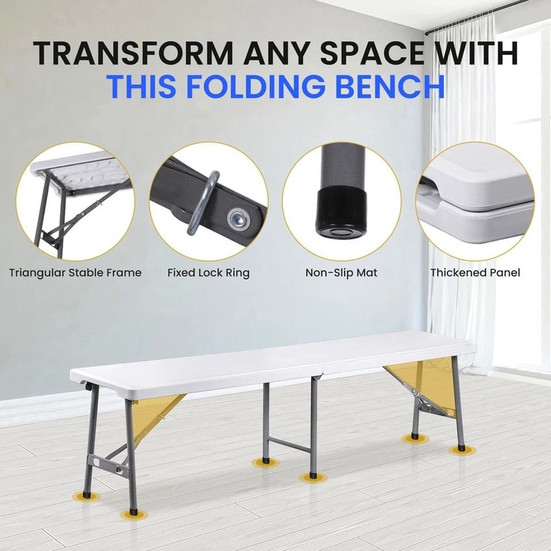 Lightweight Plastic Folding Bench Sturdy Compact For IndoorOutdoor Use White Folding Bench For Eve 4