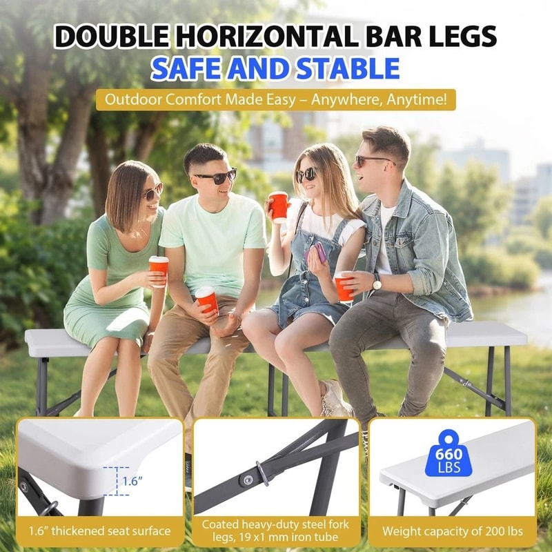 Lightweight Plastic Folding Bench Sturdy Compact For IndoorOutdoor Use White Folding Bench For Eve 5